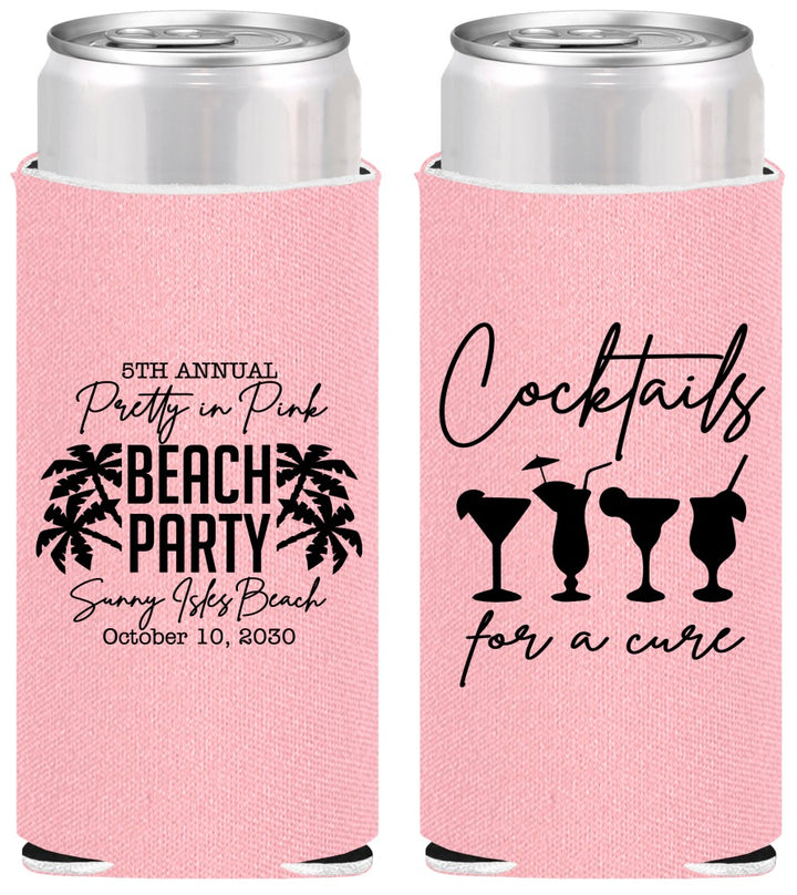 Personalized Awareness Slim Can Coolers - Beach Party | 230007