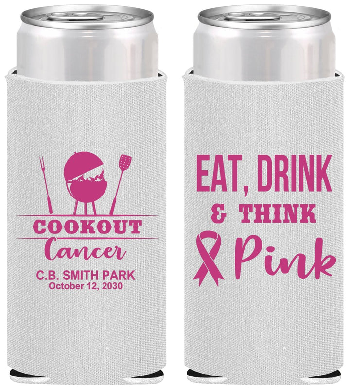 Personalized Awareness Slim Can Coolers - Eat Drink Think Pink | 230009