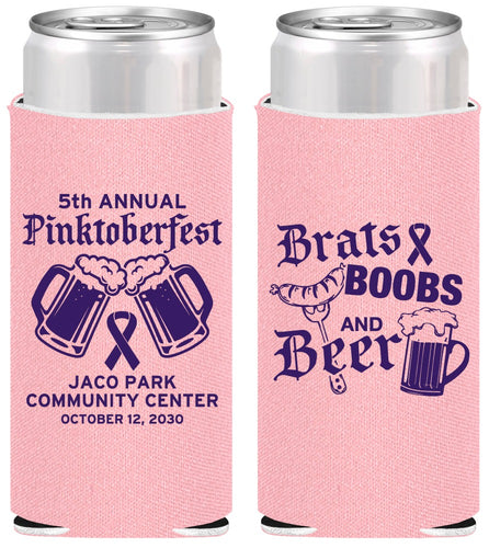 Personalized Awareness Slim Can Coolers - Brats Boobs Beer | 230012