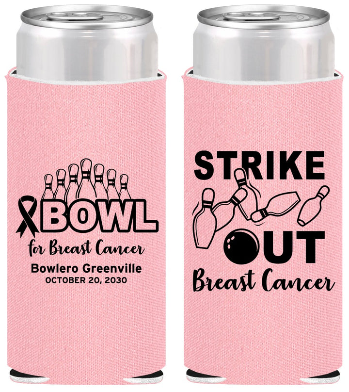 Personalized Awareness Slim Can Coolers - Bowling Strike Out | 230015