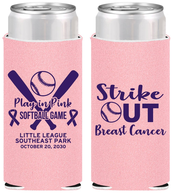 Personalized Awareness Slim Can Coolers - Baseball Strick Out | 230016