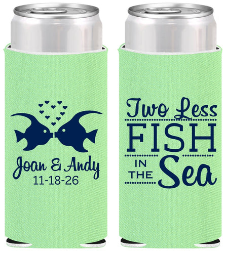 Personalized Wedding Slim Can Coolers - Two Less Fish In The Sea | 231