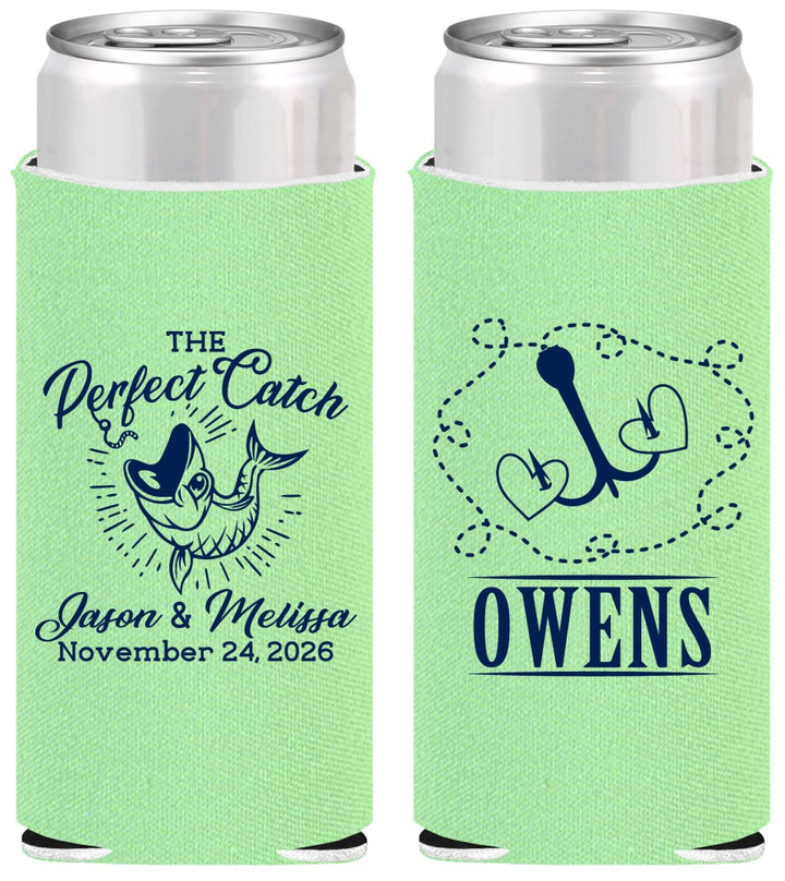 Personalized Wedding Slim Can Coolers - The Perfect Catch | 232
