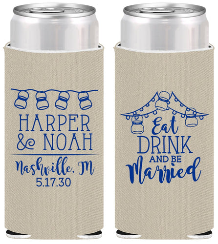 Personalized Wedding Slim Can Coolers - Eat Drink Be Married | 235