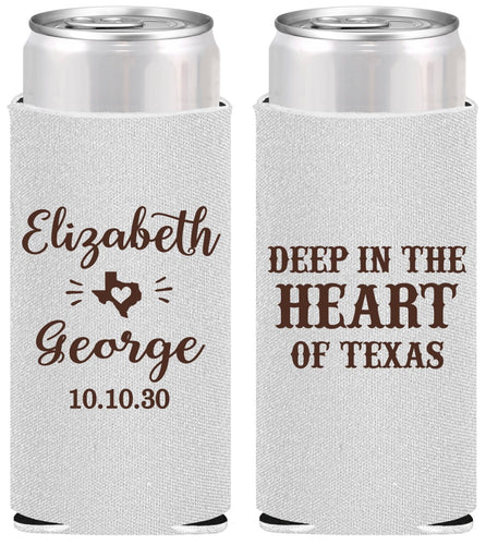 Personalized Wedding Slim Can Coolers - Deep In The Heart Of Texas | 237