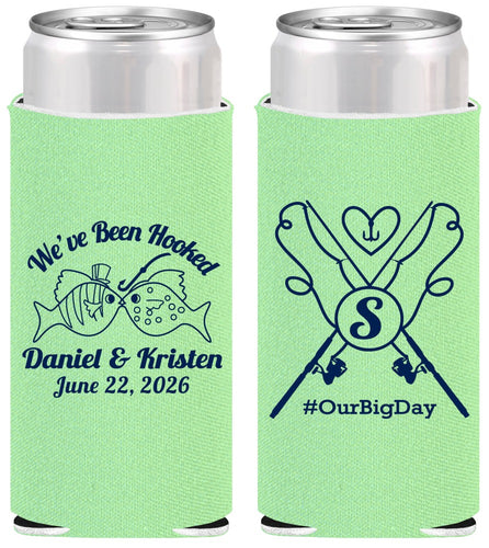 Personalized Wedding Slim Can Coolers - Been Hooked Fishing | 238