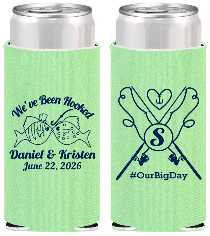 Personalized Wedding Slim Can Coolers - Been Hooked Fishing | 238