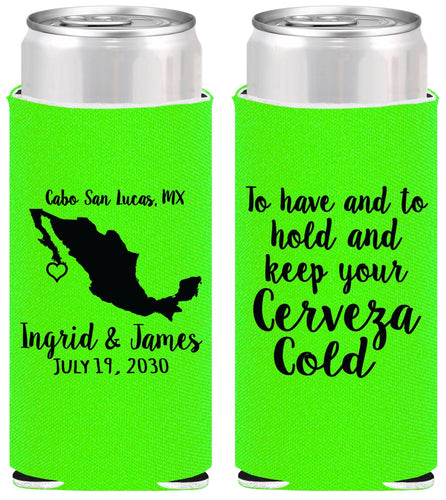 Personalized Wedding Slim Can Coolers - Cerveza Mexico | 240