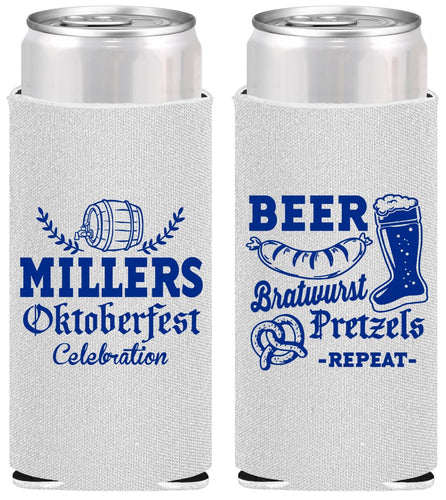 Personalized Oktoberfest Slim Can Coolers - Bratwurst Pretzels | 240007