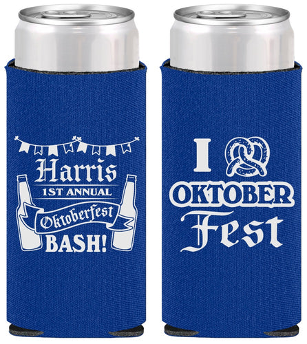 Personalized Oktoberfest Slim Can Coolers - Pretzel | 240009