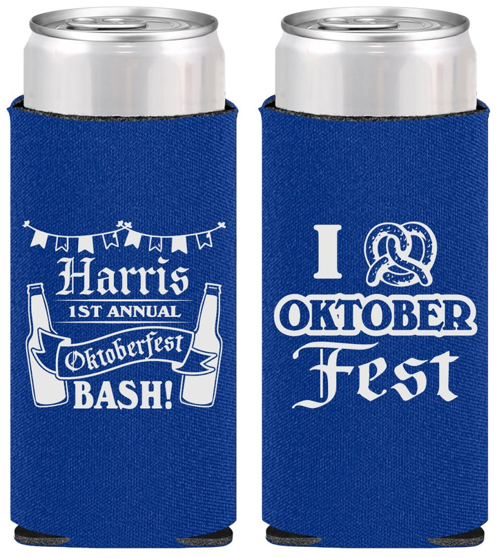 Personalized Oktoberfest Slim Can Coolers - Pretzel | 240009