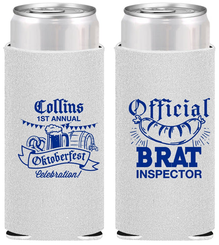 Personalized Oktoberfest Slim Can Coolers - Brat Inspector | 240011
