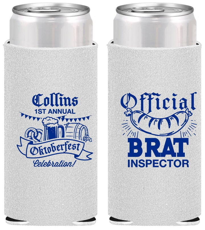 Personalized Oktoberfest Slim Can Coolers - Brat Inspector | 240011