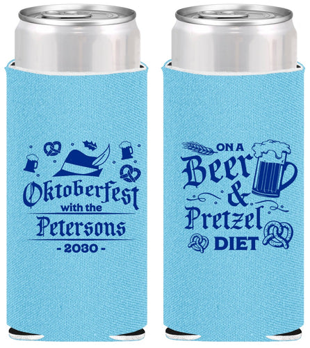 Personalized Oktoberfest Slim Can Coolers - Pretzel | 240012