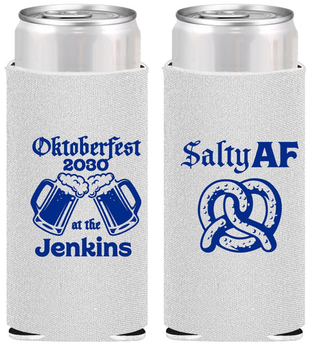 Personalized Oktoberfest Slim Can Coolers - Pretzel Salty Af | 240015