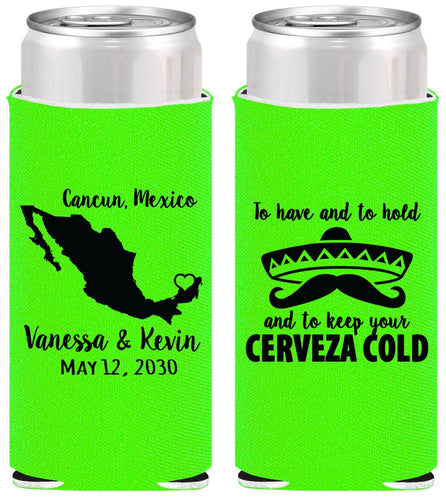 Personalized Wedding Slim Can Coolers - Cerveza Mexico | 241