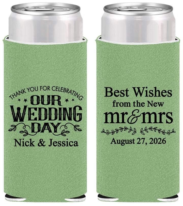 Personalized Wedding Slim Can Coolers - Best Wishes Mr And Mrs | 242