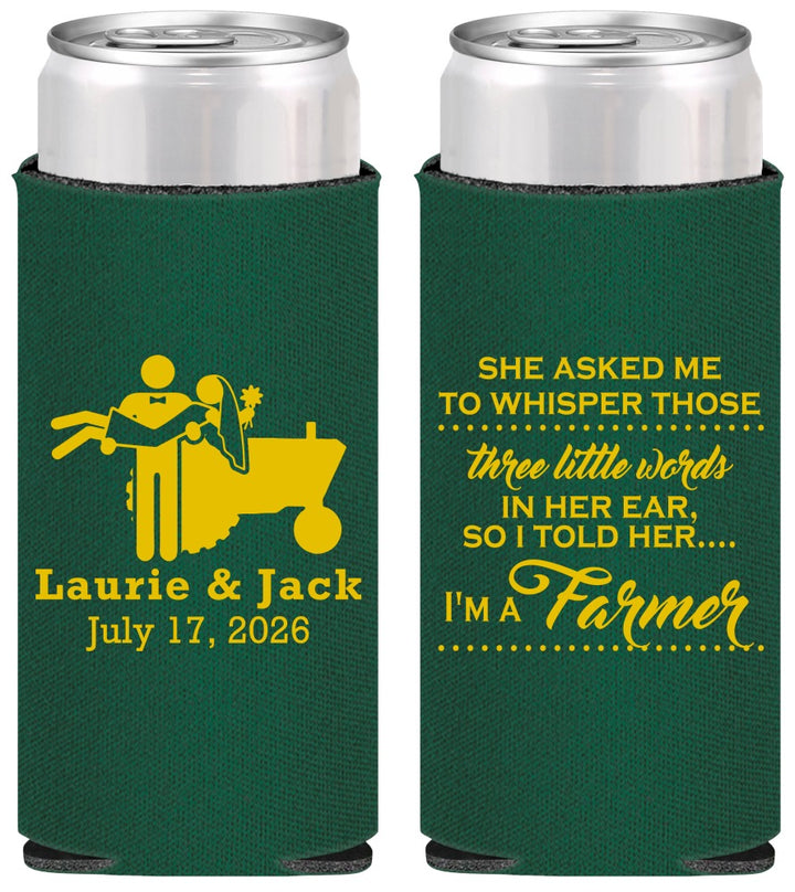 Personalized Wedding Slim Can Coolers - Farmer Tractor | 244