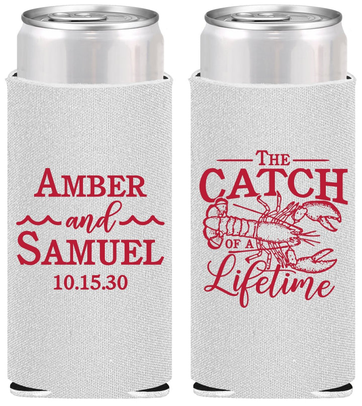 Personalized Wedding Slim Can Coolers - Catch Of A Lifetime Lobster | 245