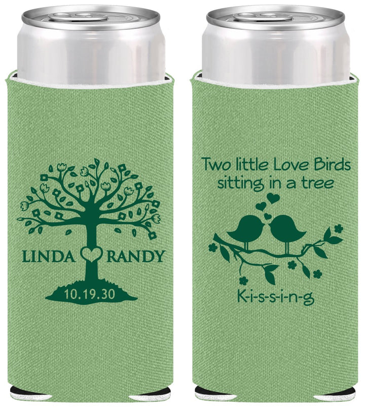 Personalized Wedding Slim Can Coolers - Two Little Love Birds | 249