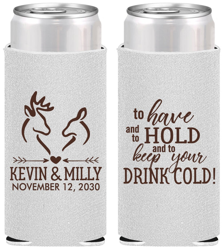 Personalized Wedding Slim Can Coolers - To Have And To Hold | 250