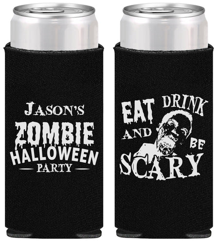 Personalized Halloween Slim Can Coolers - Eat Drink Be Scary | 250003