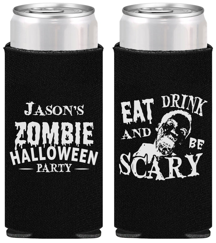 Personalized Halloween Slim Can Coolers - Eat Drink Be Scary | 250003