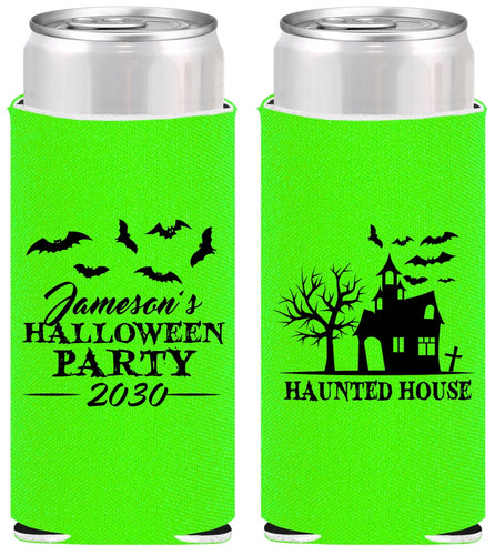 Personalized Halloween Slim Can Coolers - Haunted House | 250006