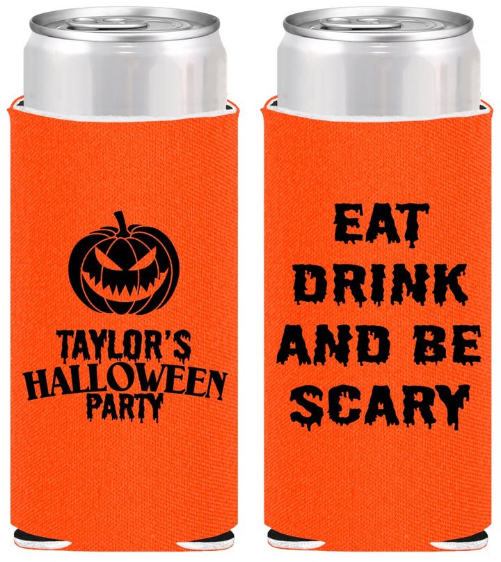 Personalized Halloween Slim Can Coolers - Scary Pumpkin | 250008
