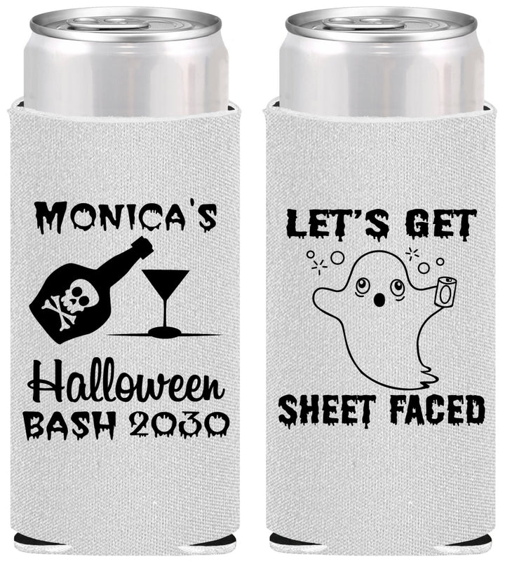 Personalized Halloween Slim Can Coolers - Ghost Sheet Faced | 250009