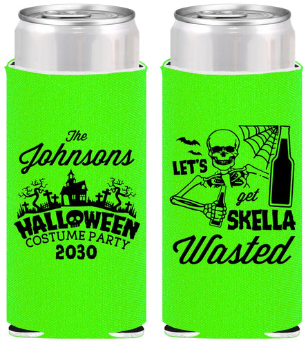 Personalized Halloween Slim Can Coolers - Skellawasted Skeleton | 250014
