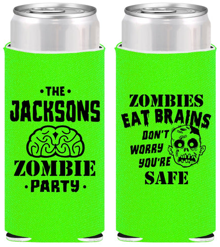 Personalized Halloween Slim Can Coolers - Zombie Brain | 250026