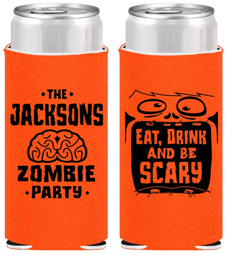 Personalized Halloween Slim Can Coolers - Eat Drink Be Scary | 250028