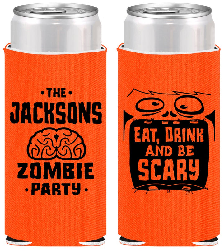 Personalized Halloween Slim Can Coolers - Eat Drink Be Scary | 250028