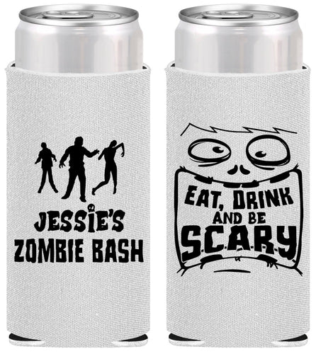 Personalized Halloween Slim Can Coolers - Eat Drink Be Scary | 250029