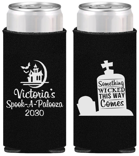 Personalized Halloween Slim Can Coolers - Haunted House | 250031