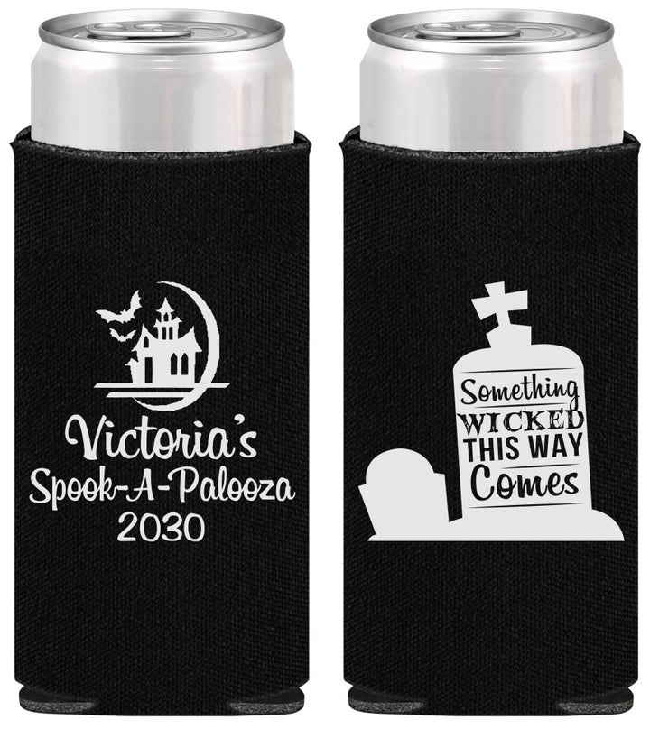 Personalized Halloween Slim Can Coolers - Haunted House | 250031