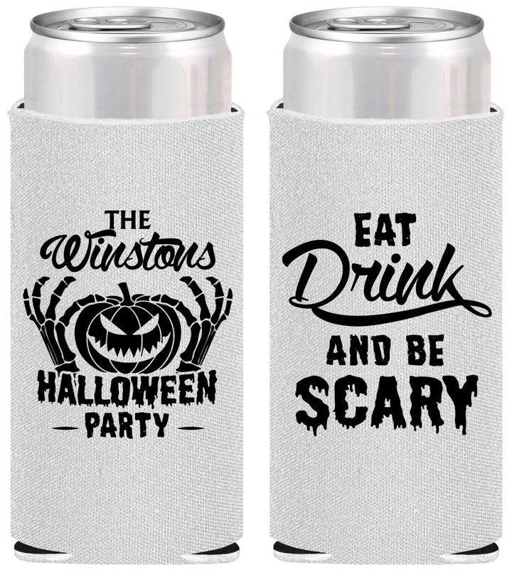 Personalized Halloween Slim Can Coolers - Eat Drink Be Scary | 250033
