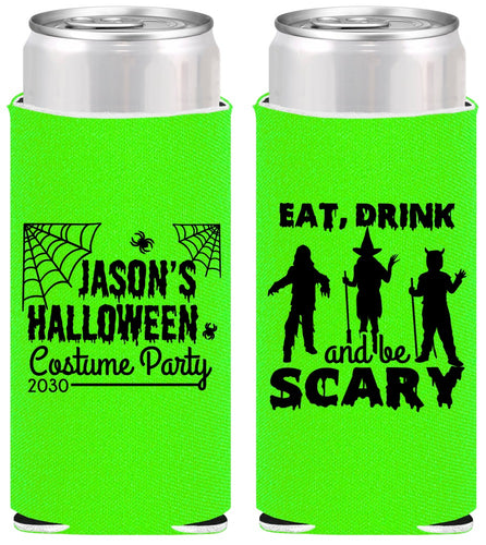 Personalized Halloween Slim Can Coolers - Eat Drink Be Scary | 250038