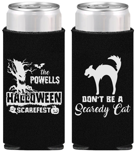 Personalized Halloween Slim Can Coolers - Scaredy Cat | 250055