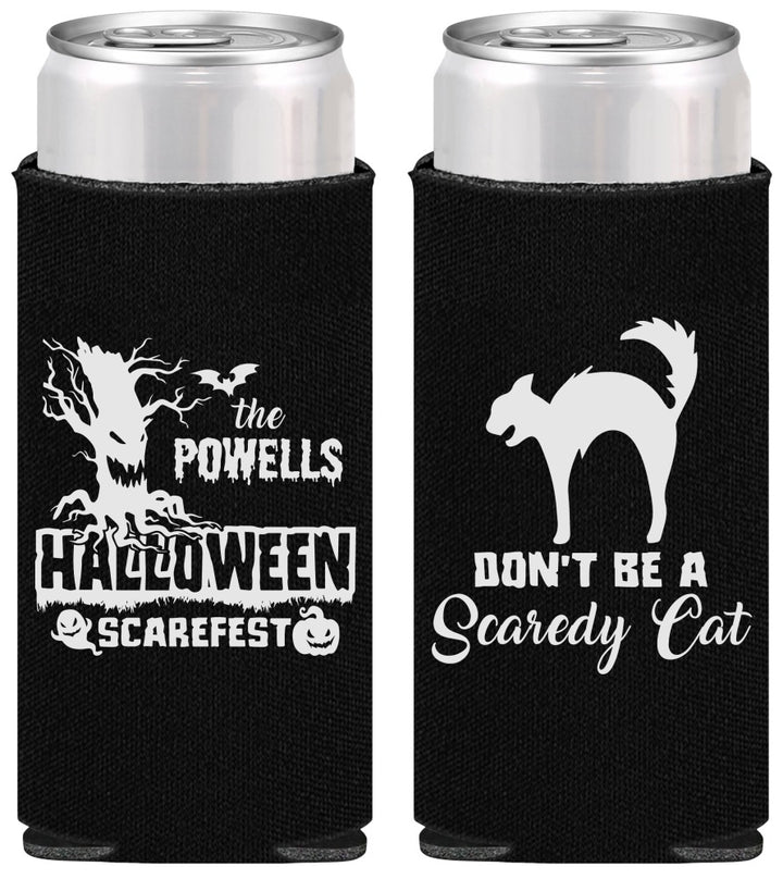 Personalized Halloween Slim Can Coolers - Scaredy Cat | 250055