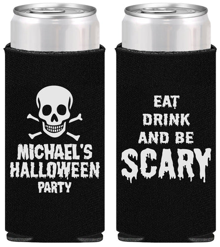 Personalized Halloween Slim Can Coolers - Eat Drink Be Scary | 250059