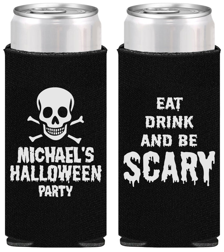 Personalized Halloween Slim Can Coolers - Eat Drink Be Scary | 250059