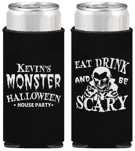 Personalized Halloween Slim Can Coolers - Eat Drink Be Scary | 250063