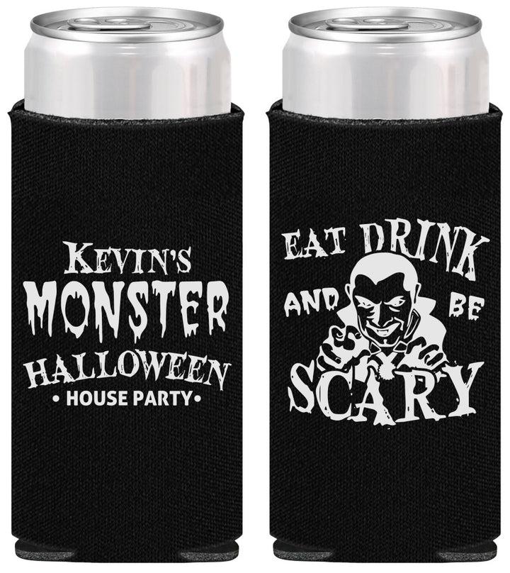 Personalized Halloween Slim Can Coolers - Eat Drink Be Scary | 250063