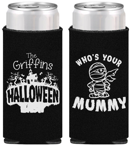 Personalized Halloween Slim Can Coolers - Whos Your Mummy | 250067