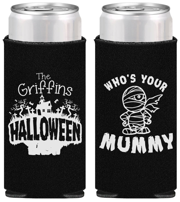 Personalized Halloween Slim Can Coolers - Whos Your Mummy | 250067