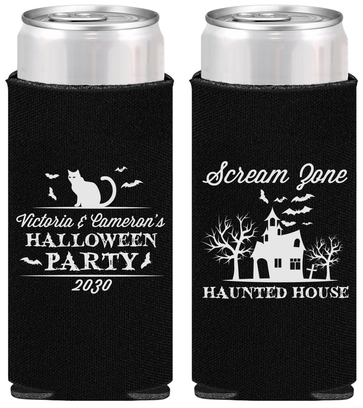 Personalized Halloween Slim Can Coolers - Haunted House | 250071