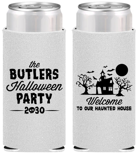 Personalized Halloween Slim Can Coolers - Haunted House | 250073