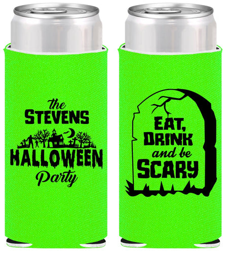 Personalized Halloween Slim Can Coolers - Eat Drink Be Scary | 250074